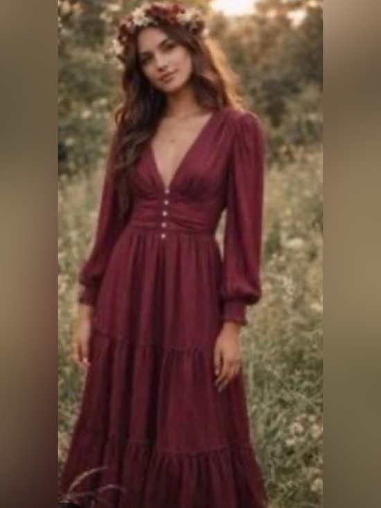 Altar'd State Dresses & Skirts - Altar'd State Deep Burgundy Long-Sleeve V-Neck Maxi Dress